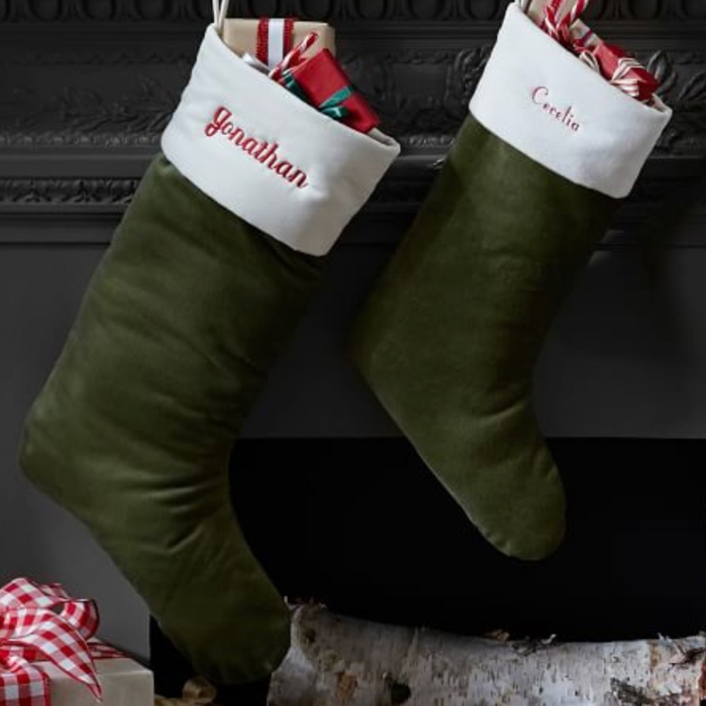 Pottery Barn Christmas Stocking Medium Green/Ivory